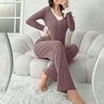 thumbnail image 4 of ManxiVoo Ribbed Knit Pajama Set Soft Pullover Top and Relaxed Fit Pants for Women Cozy Loungewear L Size Pink, 4 of 5