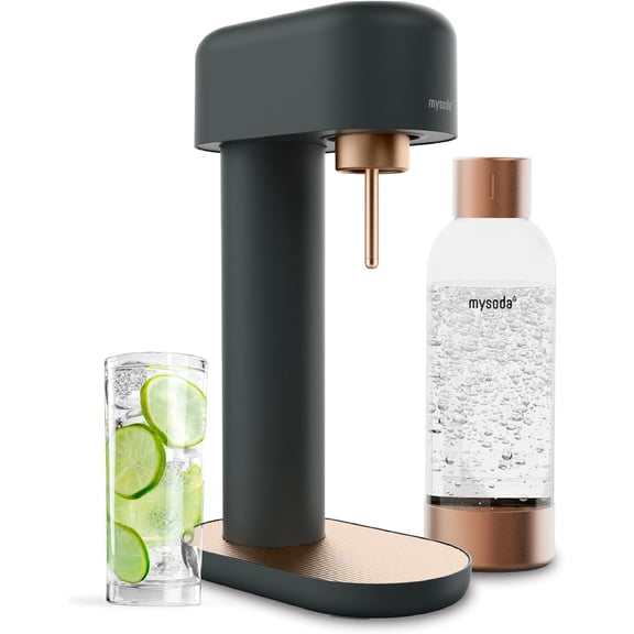 Ruby 2 Sparkling Water Maker - Soda Streaming Machine Silent Carbonated Water Machine Robust Long-Lasting Aluminium Soda Maker 1L Water Bottle Without CO2 Cylinder - Black Copper Soda Machine