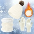 thumbnail image 2 of 3 Pcs Winter Satin Silk Lined Beanie Hat Long Knit Scarf Touchscreen Wool Gloves Set for Women Men, 2 of 3