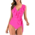 thumbnail image 1 of TIMIFIS Women's V Neck One Piece Swimsuit Ruffled Lace Up Monokini, 1 of 5