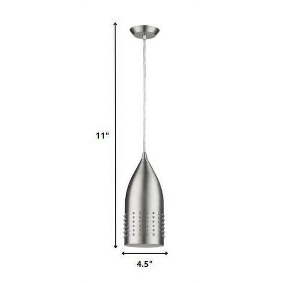 HomeRoots 398242 11 x 4.5 x 4.5 in. Prism 1-Light Satin Nickel Pendant with White Interior Shade & Glass Studding