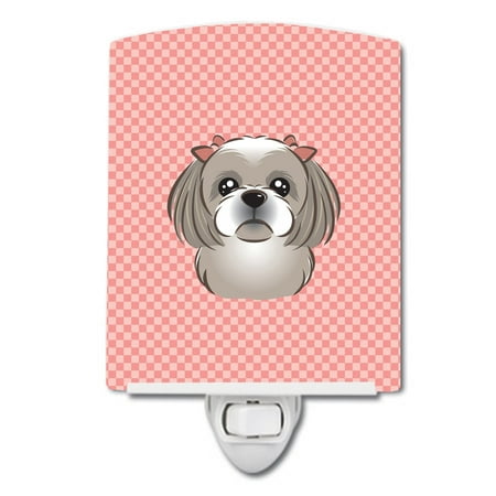 

Caroline s Treasures BB1250CNL Checkerboard Pink Gray Silver Shih Tzu Ceramic Night Light 6x4x3 multicolor