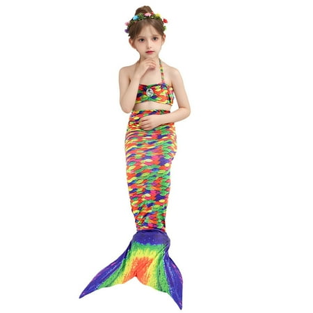 Toimothcn Girl s Swimsuit Sleeveless Casual Colorful Fish Scale Printed 2 Piece Tail Bikini Set Quickly Dry Cover Up Swimwear 2-3 Years