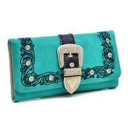 Ritz WB07-TQ 7.5 x 4.5 in. Trifold Rhinestone Studded Buckle Wallet, Turquoise