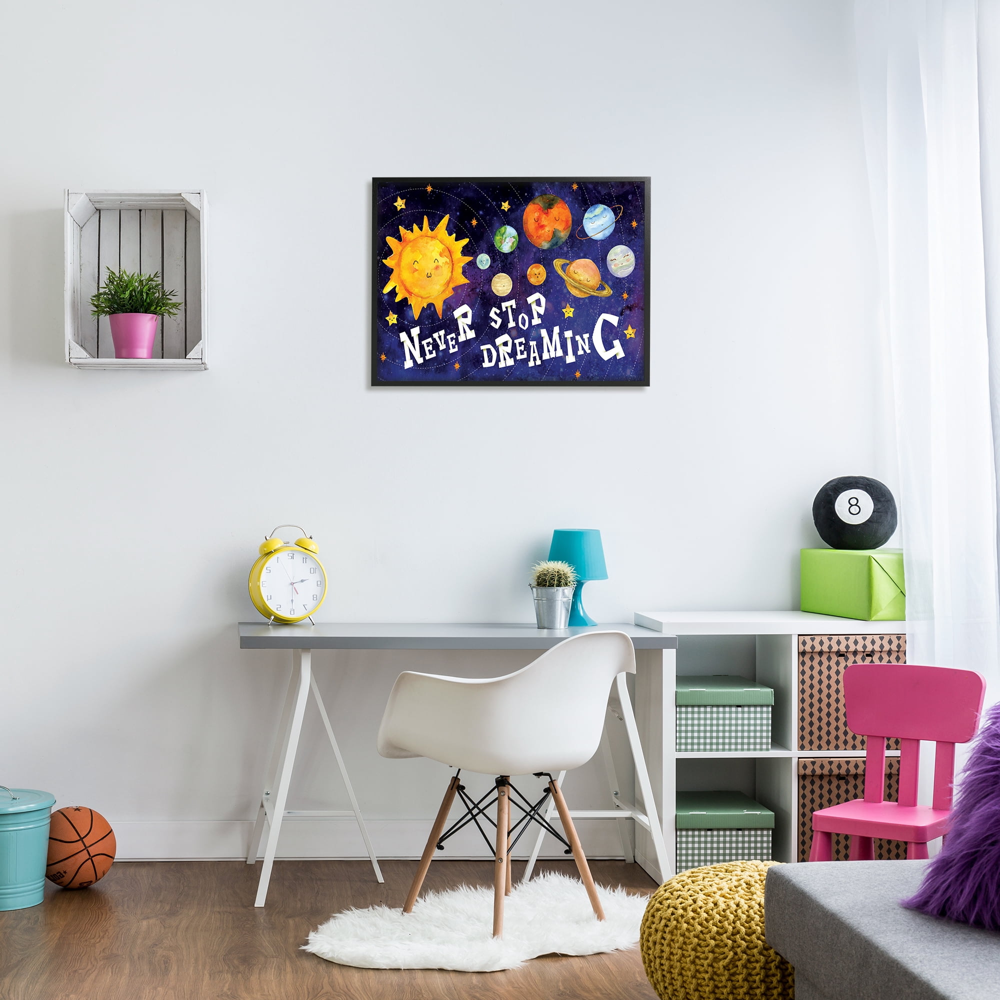 Stupell Industries Never Stop Dreaming Sentiments Happy Face Solar System, 24 x 30, Designed by ND Art