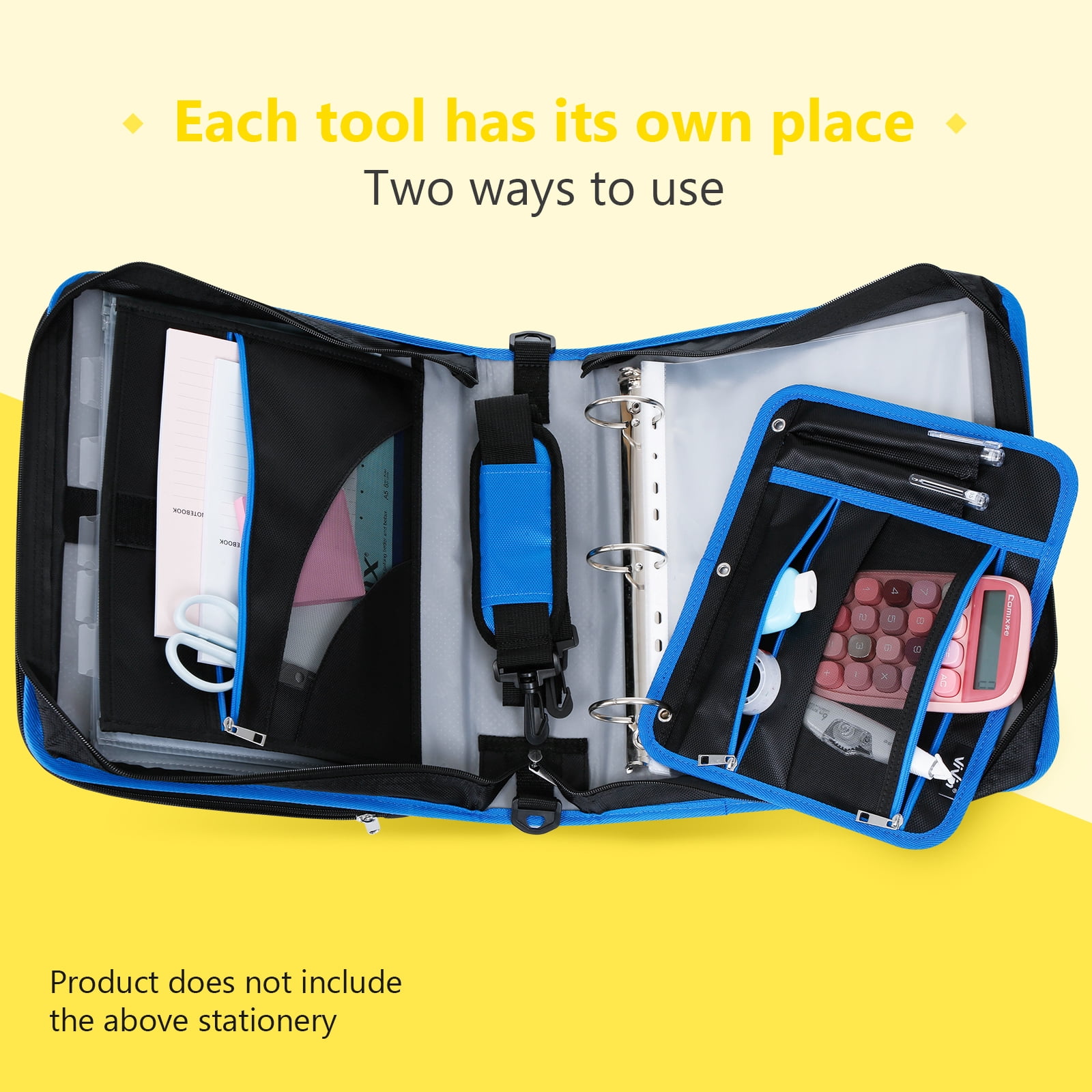 ViVin Zipper Binder 2 Inch O-Ring 450 Sheet Capacity, Multiple Tab and Zip Pockets, Office Supplies,Blue&Pink