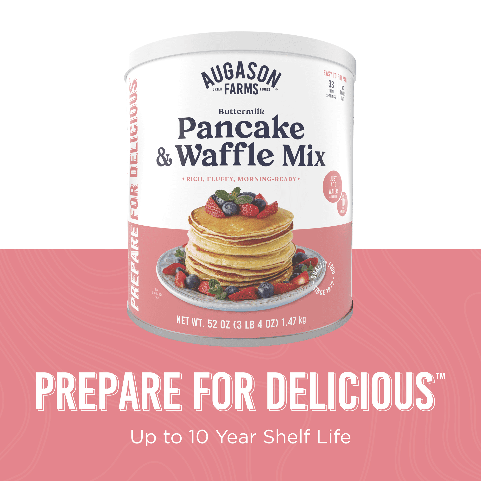 (6 pack) Augason Farms Buttermilk Pancake and Waffle Mix Can Emergency Food Supply, 33 Servings, 10 Year Shelf Life - Waffle and Pancake Mix Just Add Water, Instant Breakfast Food
