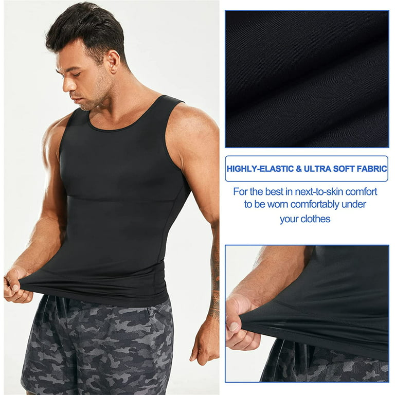 Gotoly Mens Compression Shirt Slimming Body Shaper Vest Workout Tank Tops  Abs Abdomen Undershirts(Black 3X-Large) 