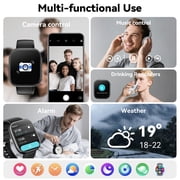 Mingwear 1.85-inch Smart Watch, compatible with Android and iPhone devices, with fitness tracker, answer/make calls/100+ sports modes, IP68 waterproof fitness watch (Black)