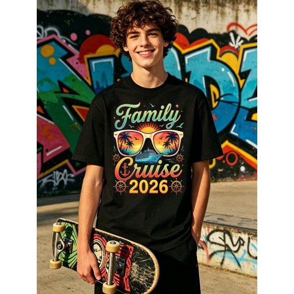 family cruise 2026 t shirt teenagers t shirt 100 teenagers graphic tees hip hop oversized shirt crew neck back to school outfits summer camp clothing birthday part