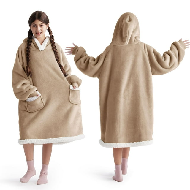 Sudadera con capucha Bedsure Gold Brown Sherpa para adultos y niños