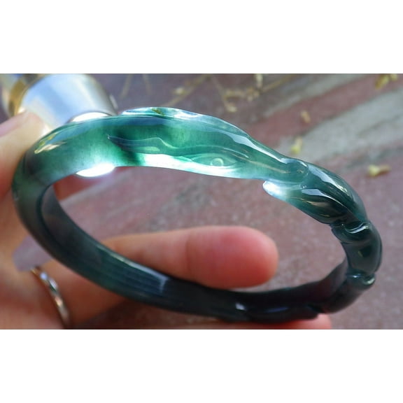 Certified Icy Green Burma Natural A JADE Jadeite  Fox Bangle Bracelet 60.6 mm 650311 TN