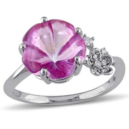 Tangelo 6-1/4 Carat T.G.W. Pink Topaz and Diamond-Accent Sterling Silver Flower Ring