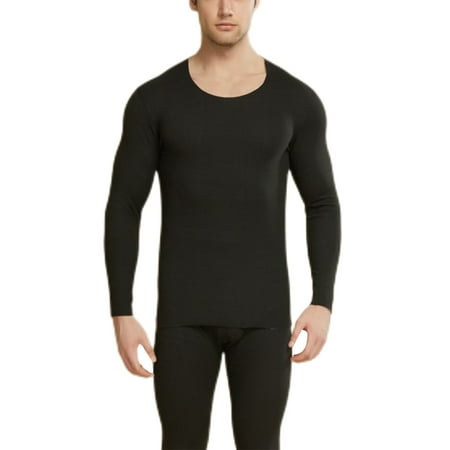 

Lumento Unisex Adults Stretchy Base Layer Top And Bottom Suits Warm Solid Color Long Johns Set Lightweight Sleeve Thermal Underwear Men Black XL