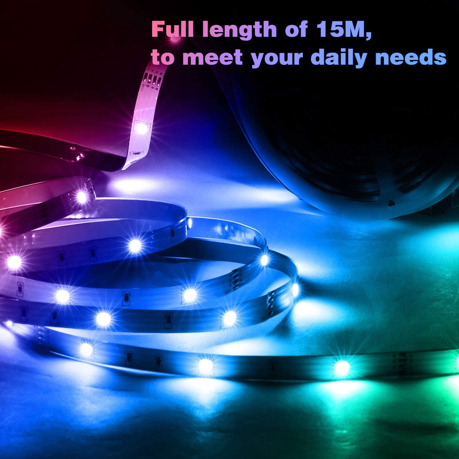 49.2ft Bluetooth LED Strip Lights with 44 Keys Remote Control Ultra-Long RGB Color Changing Rope Lights,Wireless Smart App Controlled Bedroom Lights,SMD 5050 Flexible Bright Light Strip