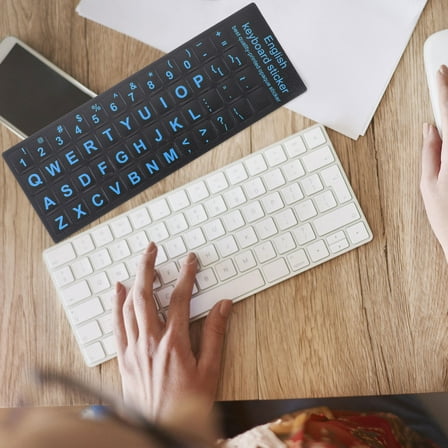 IBASETOY 6pcs Keyboard Language Stickers for Computer Keyboard Black PVC Simple Design