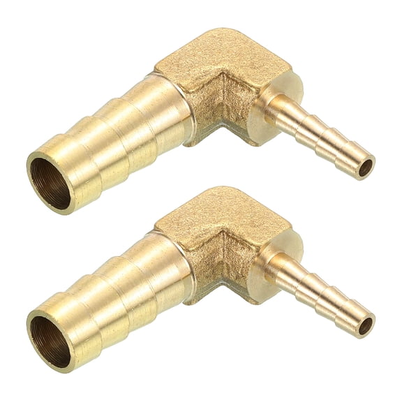 2 Pack Brass Hose Barb Fitting L Right Angle Elbow Connector Coupler, 3/8"x3/16" ID Brass Fitting Air Hose Fittings Reducer for Connecting Water Fuel Air, Oil Hoses