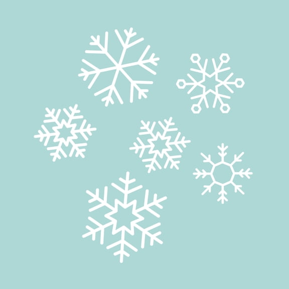 Set of 6 Vinyl Wall Art Decal - Snowflakes - From 5" x 7.5" Each - Christmas Seasonal Decoration Sticker - Indoor Outdoor Home Office Wall Door Window Bedroom Luggage Decor Decals