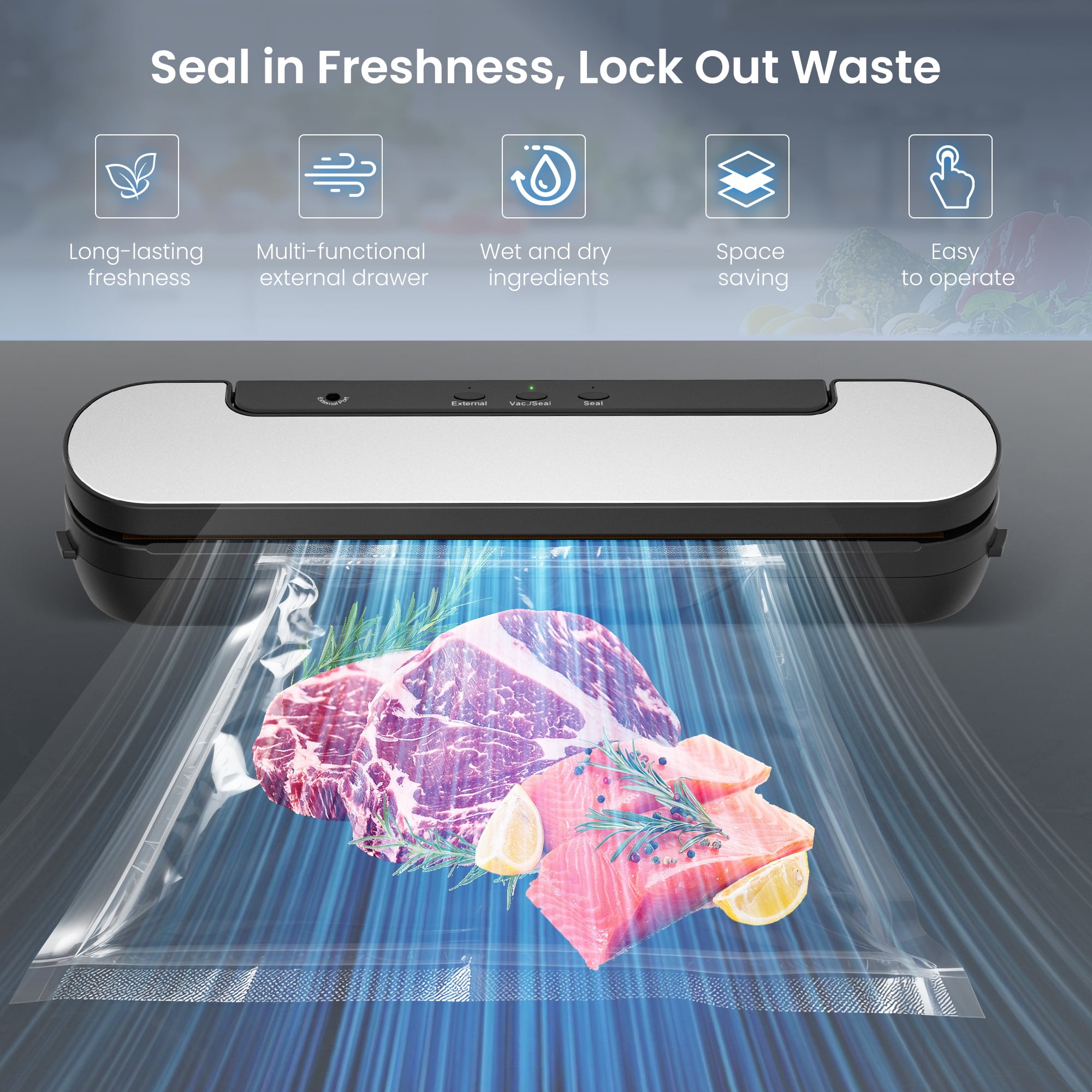 Aukey Home Vacuum Sealer Machine 8 in 1 Automatic Food Sealer, 75Kpa Powerful Air Sealing System with Dry&Moist Modes for Home Use, 15inch