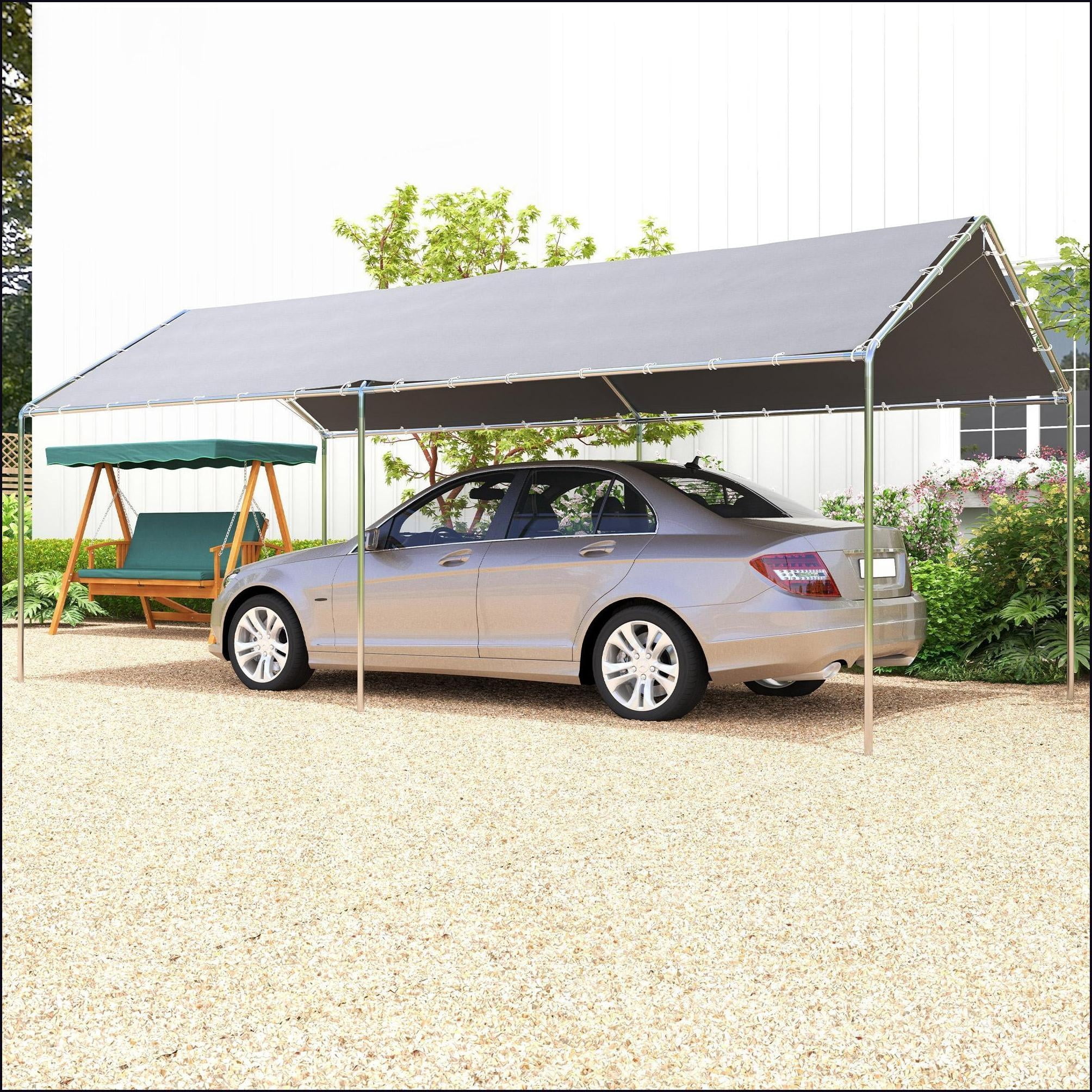 Carports 10'x20' Heavy Duty Outdoor Vehicle Shelter for No-Garage Homes | Gray | Galvanized Steel