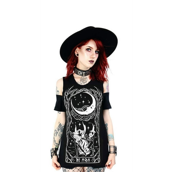 Restyle Witches Chant Gothic Women's Cold Shoulder Gothic T-Shirt, Black (XS)