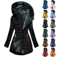 thumbnail image 2 of Women's Long Hooded Fleece Lined Puffer Coat, Thickened Quilted Winter Jacket with Full Zip, Warm Outerwear for Cold Weather, Knee-Length Insulated Parka for Women, Comfortable Casual Long Coat Black, 2 of 9