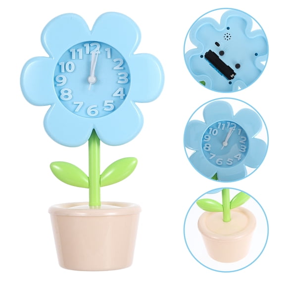 ETEREAUTY Cute Flower Alarm Clock Sky Blue Silent Desk Clock for Bedroom Decor