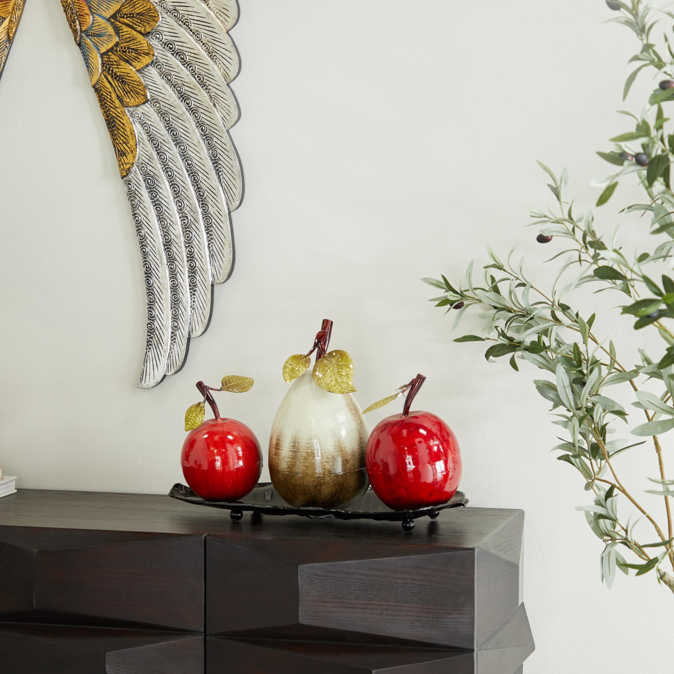 18" x 12" Red Metal Fruit Sculpture with Platter, by DecMode