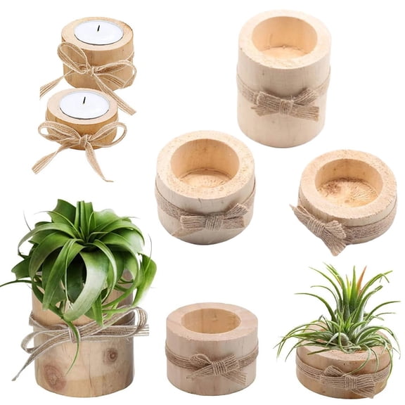 Goowood Wooden Plant Terrarium Propagation Station Set of 3 Air Plant Holder Desktop Wooden Plant Stand Tea Light Holder for Home Decor