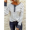 thumbnail image 3 of Chase Secret Tops for Women Long Sleeve Striped Button Up Tunic Shirts Loose Fit Sexy Henley Tee Blouses, 3 of 6