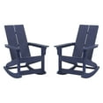 thumbnail image 2 of BizChair Modern Commercial Grade All-Weather 2-Slat Poly Resin Rocking Adirondack Chair with Rust Resistant Stainless Steel Hardware in Navy - Set of2, 2 of 13