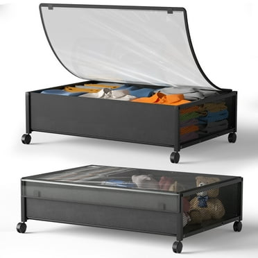 AMONSEE 2 Pack Under Bed Storage with Wheels,Large Metal Storage Bins with Lids for Storing Clothes,Shoes,Bedding