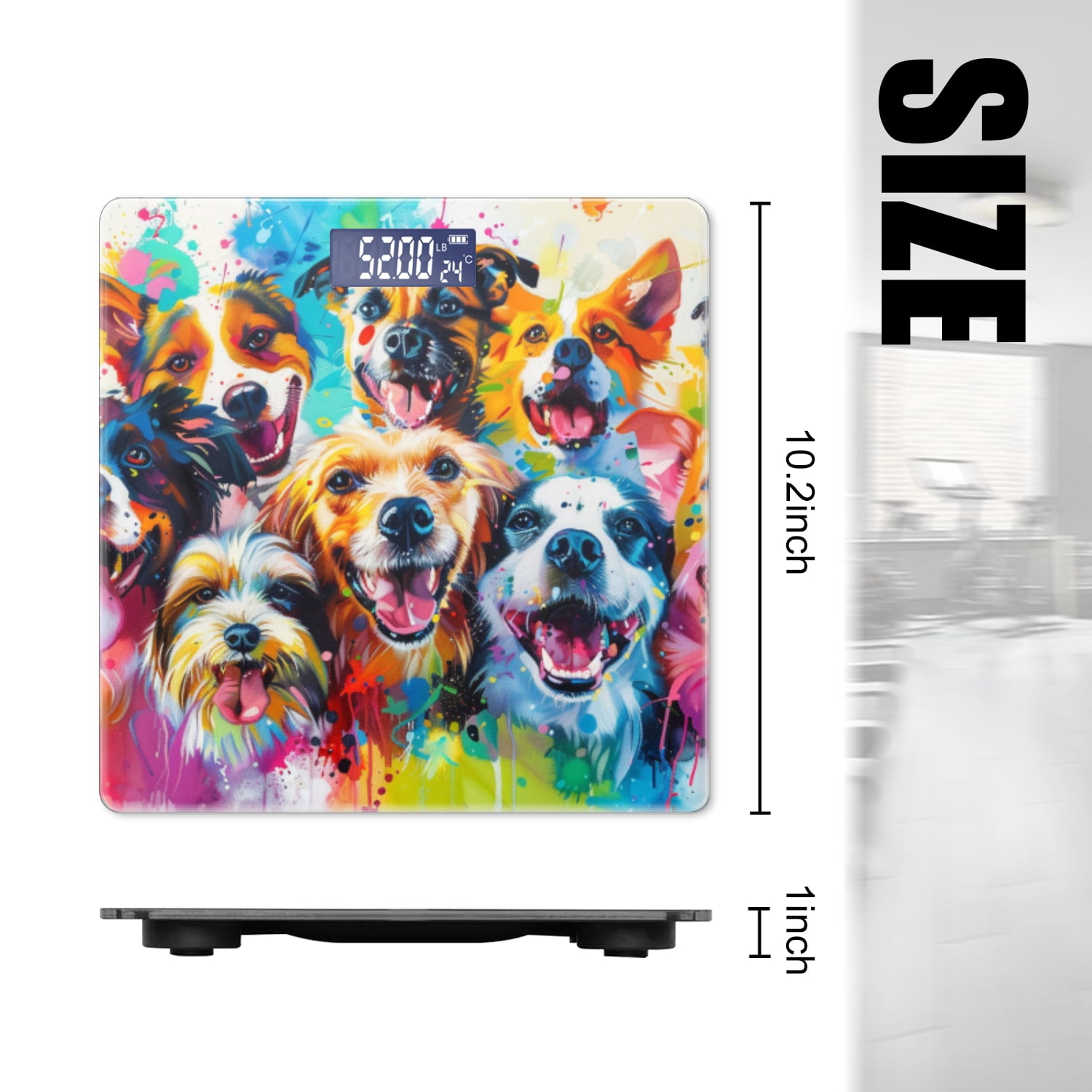 Bathroom Scale, Highly Accurate Digital Body Scale,Precisely Measures Weight up to 400 lbs-Colorful Painting Of Happy Dogs In The Style Of Colorful Realism
