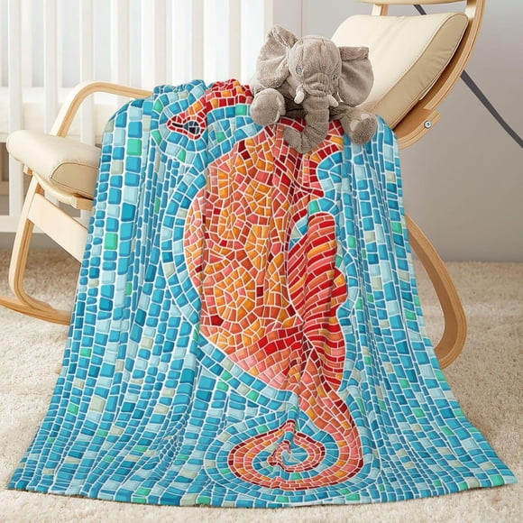 Seahorse Bed Blanket Ultra Soft Ocean Theme Throw Blanket All Season Warm Light Weight Cozy Plush Blankets for Home Bedroom Sofa Chair Travel 50"x60"