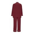 thumbnail image 4 of YOIAVAIOY Womens Pajama Sets 2 Piece Ribbed Knit Lounge Set Button Down Shirts and Wide Leg Pants Matching Sets Soft Knitted Pjs Sleepwear Set Red S, 4 of 6