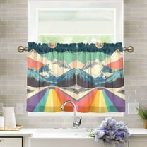 Yayeee Kitchen Curtains Light Filtering 27"x36" Rod Pocket Short Cafe Window Panel, Colorful Road at Night