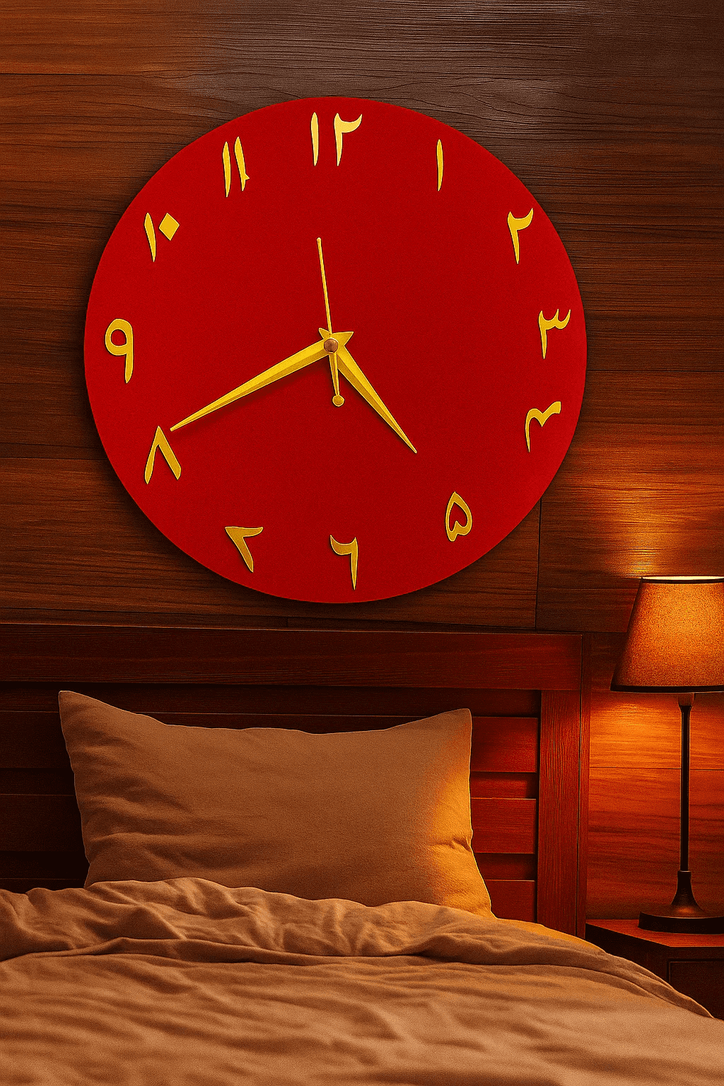 Wall Clock with Golden Arabic Numerals – 12 Inch Modern Islamic Home Décor – Unique Arabic Numbers Clock for Home or Office