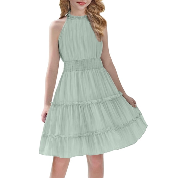 Arshiner Girls Dress Kids Halter Sleeveless Elegant Flowy Summer Casual A-Line Dress