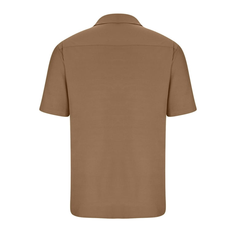 JWZUY Mens Button Down Fashion Tshirt Summer Solid Shirts Lapel V Neck  Short Sleeve Tops Rose Gold XL