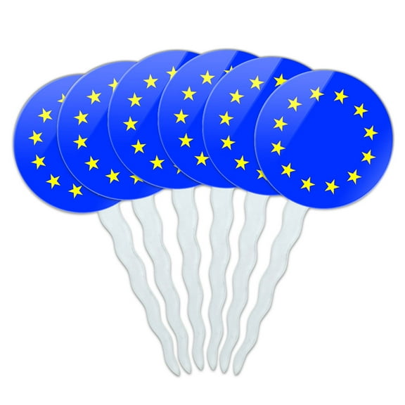 EU European Union Europe National Country Flag Cupcake Picks Toppers - Set of 6