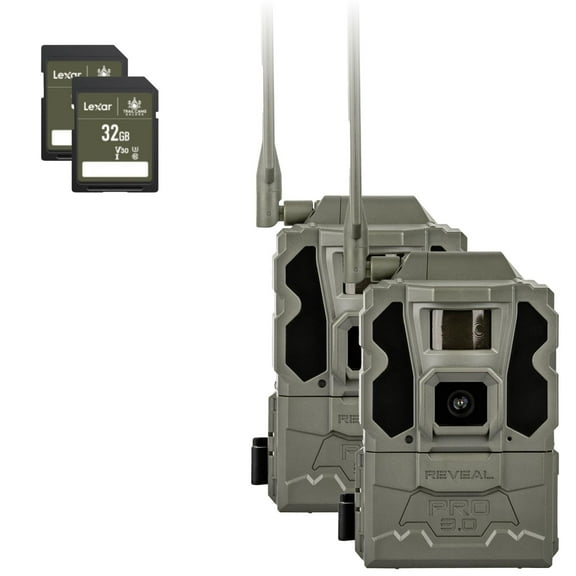 TACTACAM Reveal Pro 3.0 Cellular Trail Camera - Multi-Cellular Network, GPS, 2" LCD, No-Glow IR, Wi-Fi Enabled, HD Photos & 1080p Videos, Long Battery Life, Fast Trigger 2PK   Two 32GB SD Cards
