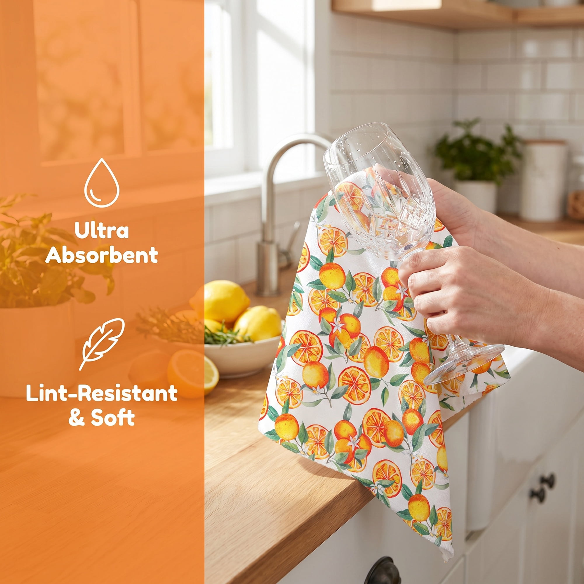 Unique Bargains Absorbent Microfiber Dish Towels Orange 24" x 16"