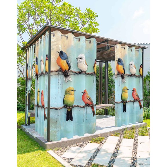 nqOlkjepod Outdoor Curtains for Patio Waterproof, Colorful Oil Painting Outdoor Privacy Panels Grommet, Vintage Spring Birds Animals Blackout Outside Curtains for Porch/Cabana 54"x108", 2 Panels