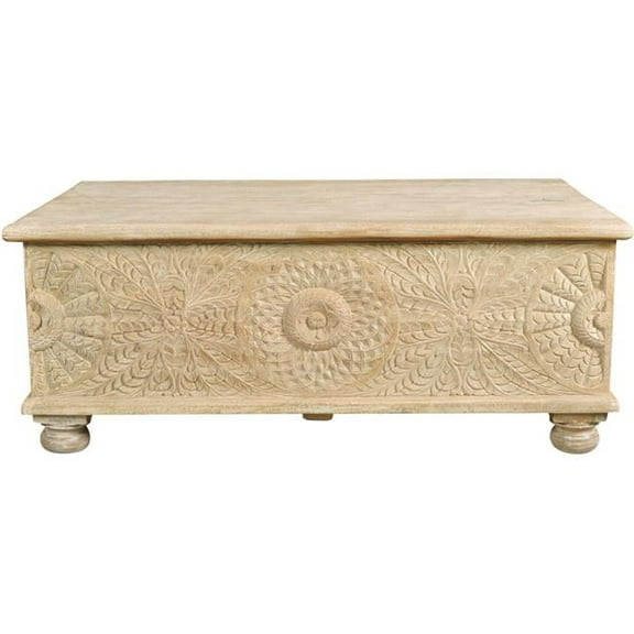 49 in. Solid Wood Rectangular Distressed Lift Top Coffee Table, White