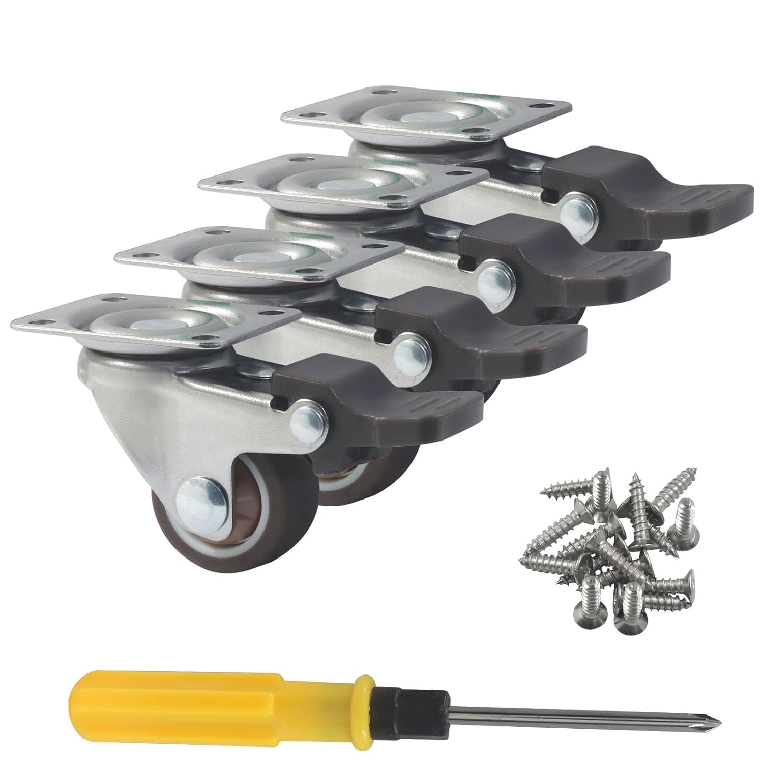 FRKSMD-4 Pack 1" Caster Wheels, Furniture Casters with Brake Rubber Wheels, No Noise Small Swivel Wheels for Workbench/Table