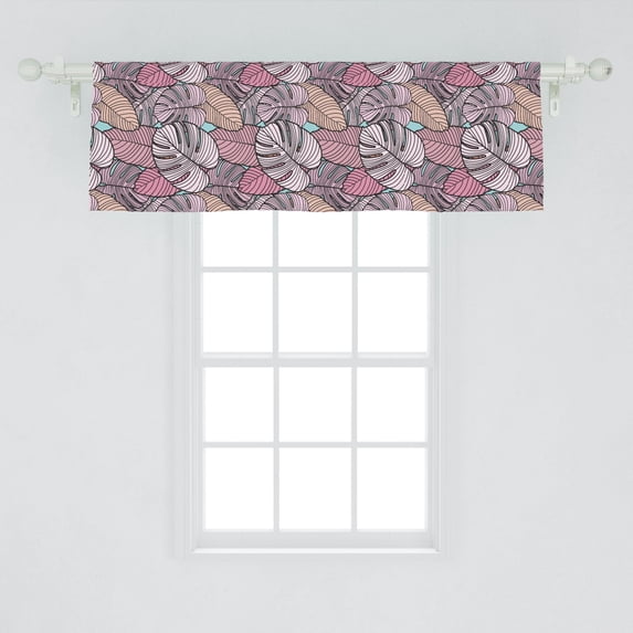 Philodendron Window Valance, Hand Drawn Tropical Leaves in Muted Tones Illustration, Curtain Valance for Kitchen Bedroom Decor with Rod Pocket, 54" X 18", Pastel Pink Pale Blue, by Ambesonne