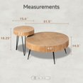 thumbnail image 2 of 2-Piece Round Nesting Coffee Table Set Natural Wood Black Metal Legs Rustic Farmhouse Living Room Bedroom, 2 of 9