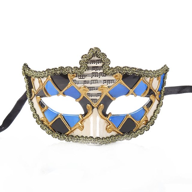 Máscara de disfraces con forma de arlequín veneciano, color dorado y azul, PVC, unisex