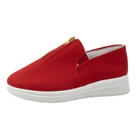 

GHSOHS Womens Sneakers Large Size Sports Shoes for Women Walking Shoes Slip On Sneakers Fashion Solid Leather Front Zipper Design Thick Sole Casual Shoes Size 42