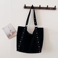 thumbnail image 5 of HUISZJ Faux Suede Shoulder Bag, Rivet Handheld Tote Bag, Large Capacity Shoulder Bag for Shopping Work School (Black), 5 of 10